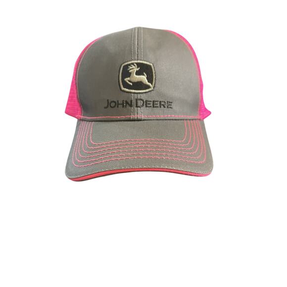 John Deere Accessories - JOHN DEERE Snapback Gray Pink Mesh NWOT Trucker Hat‎ Baseball Cap Tractor Farm
